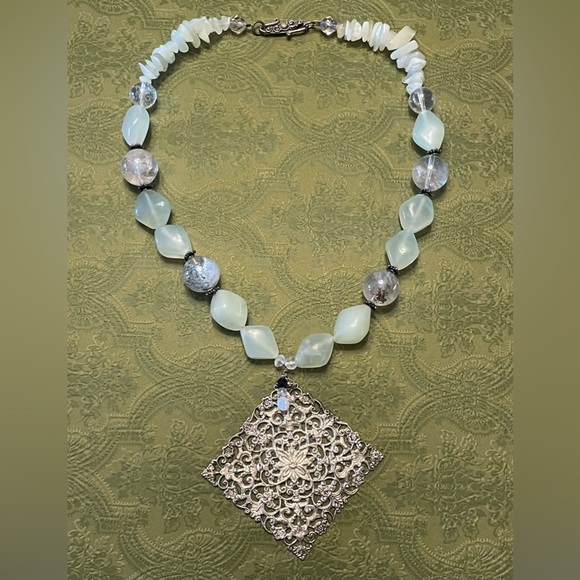 Semiprecious stone and sterling pendant statement necklace - Picture 1 of 7